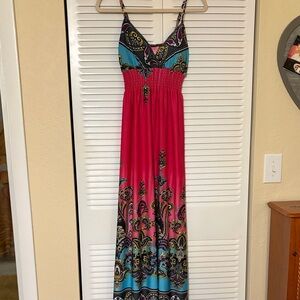 Elegant Pink and Blue Maxi Dress